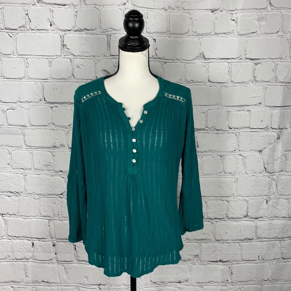 NWOT Lucky Brand Green Blouse Top Sz L - Picture 1 of 6